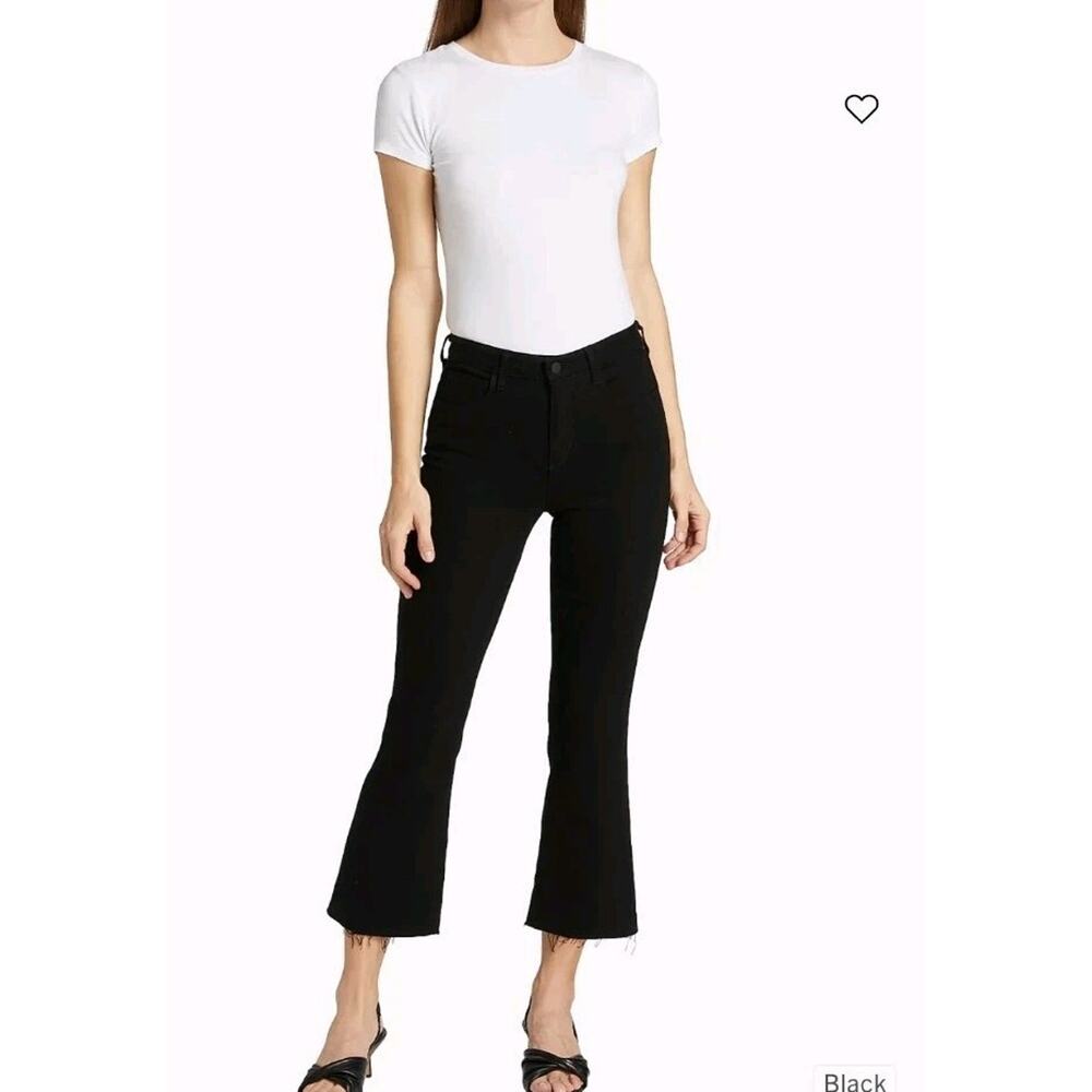 L'AGENCE Kendra Flare Denim Jeans Black High Rise Cropped Sz 27